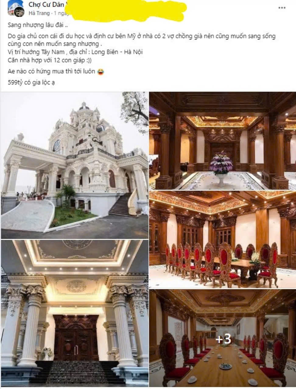 Tòa lâu đài được đăng bán trên mạng xã hội. Tòa lâu đài được đăng bán trên mạng xã hội.