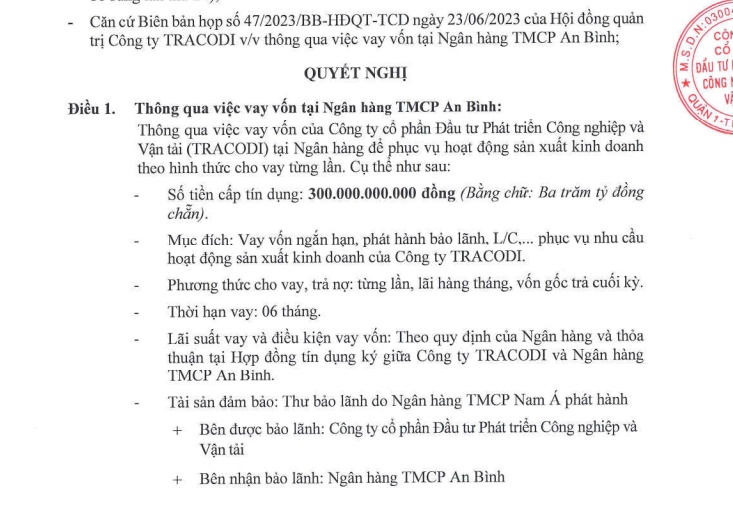 Tracodi dùng tài sản đảm bảo là cổ phiếu, cổ phần của Bamboo Capital để vay tiền