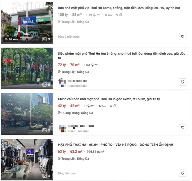 Nóng: Giá rao bán nhà mặt phố nhiều tuyến đường mới ở Hà Nội vượt ngưỡng 1 tỷ đồng/m2