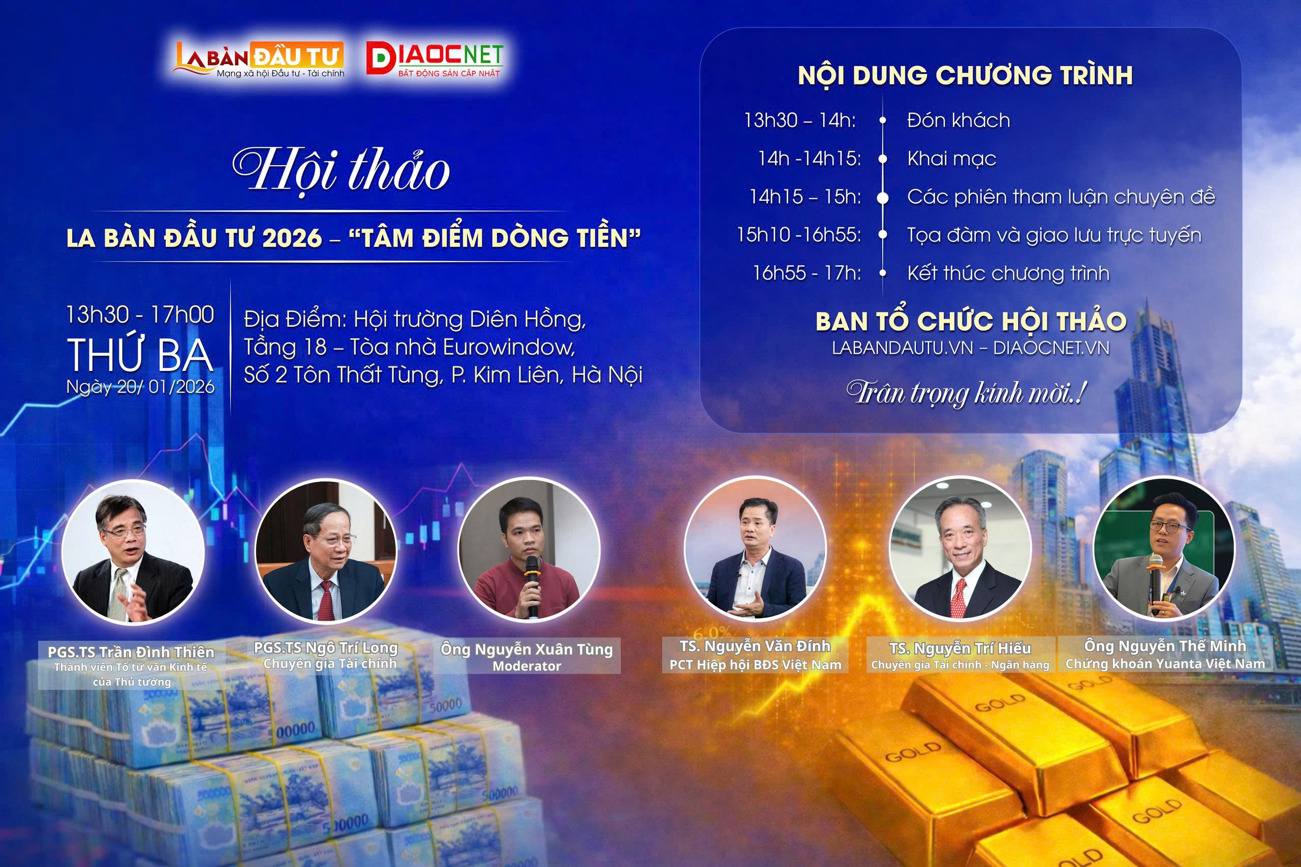 Ngày mai diễn ra Hội thảo “La Bàn Đầu Tư 2026: Tâm điểm dòng tiền”