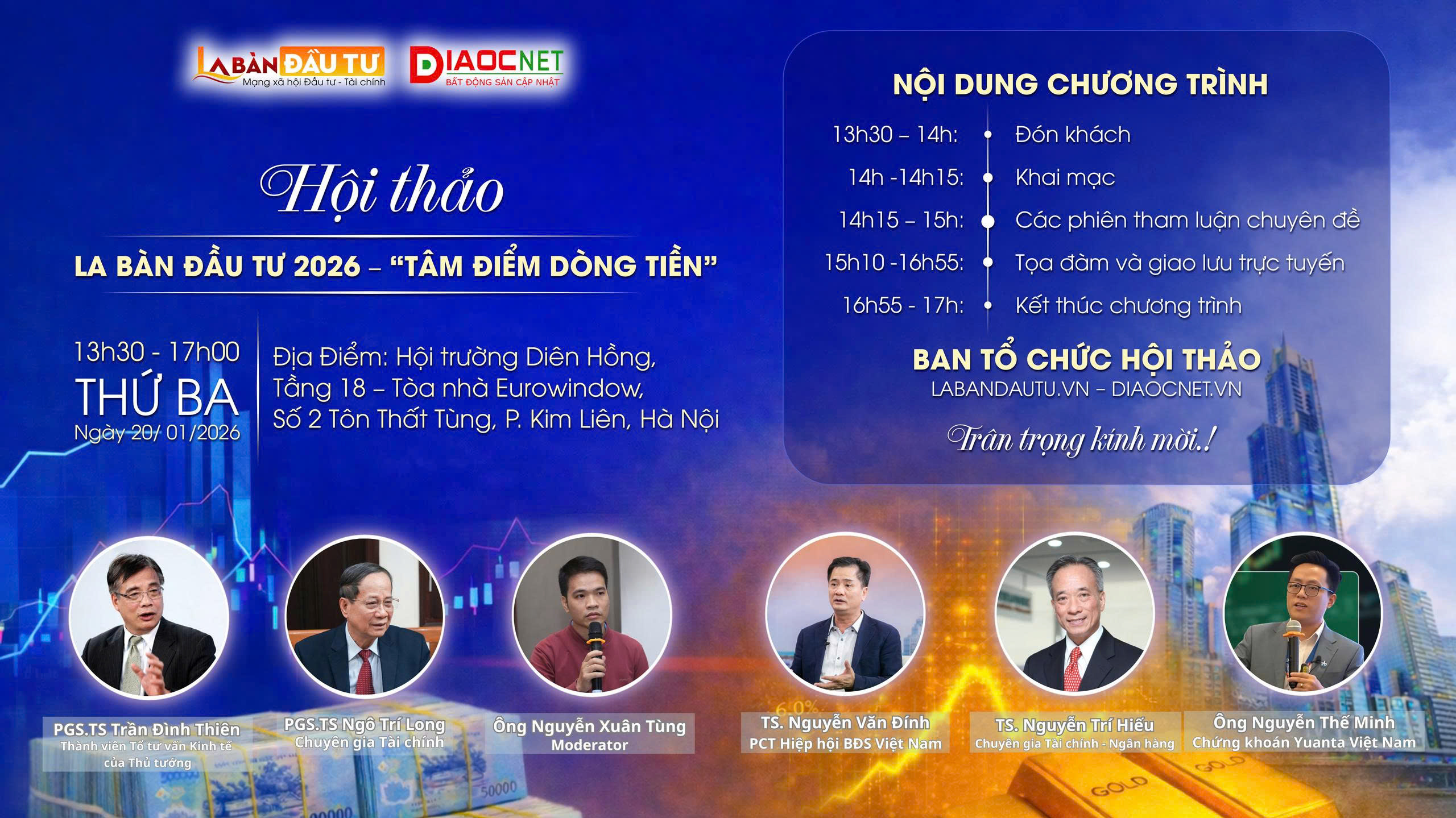 Hôm nay diễn ra Hội thảo “La Bàn Đầu Tư 2026: Tâm điểm dòng tiền”