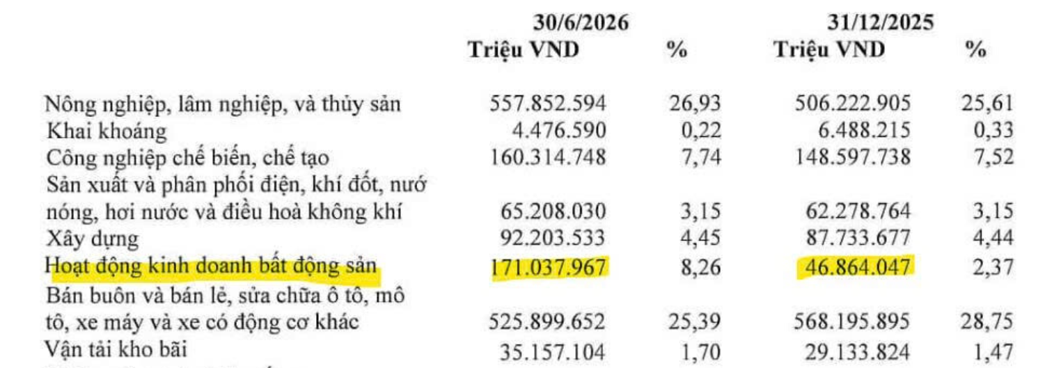 Dư nợ kinh doanh bất động sản - BCTC Agribank Q2 2026