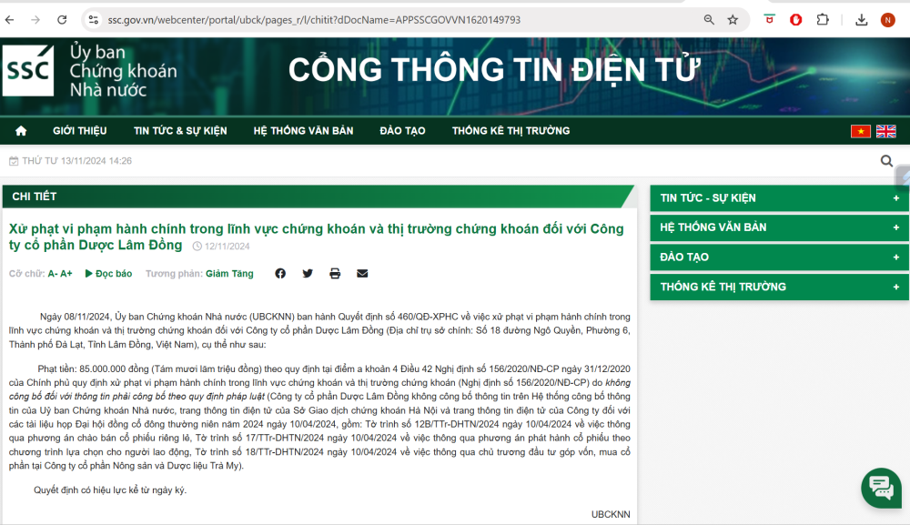 Thông báo xử phạt trên Website của Ủy ban Chứng khoán Nhà nước. Thông báo xử phạt trên Website của Ủy ban Chứng khoán Nhà nước.