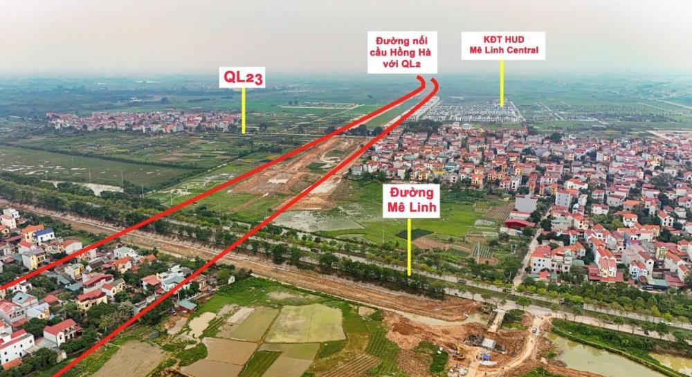 Từ địa bàn huyện Mê Linh, đường Vành đai 4 sẽ hướng về đường Mê Linh, Quốc lộ 23, Quốc lộ 2. Đối với đoạn này, sẽ đi qua Khu đô thị Hud Mê Linh Central có quy mô 55 ha. (Nguồn ảnh: Đời sống Pháp luật) Từ địa bàn huyện Mê Linh, đường Vành đai 4 sẽ hướng về đường Mê Linh, Quốc lộ 23, Quốc lộ 2. Đối với đoạn này, sẽ đi qua Khu đô thị Hud Mê Linh Central có quy mô 55 ha. (Nguồn ảnh: Đời sống Pháp luật)