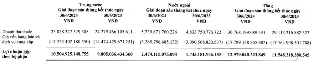 Doanh thu phân theo bộ phận của Vinamilk - Nguồn: BCTC hợp nhất quý II/2024. Doanh thu phân theo bộ phận của Vinamilk - Nguồn: BCTC hợp nhất quý II/2024.