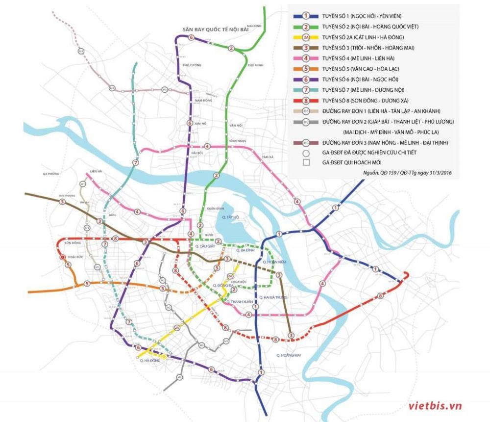 Bản đồ hệ thống các tuyến metro của Hà Nội. Bản đồ hệ thống các tuyến metro của Hà Nội.