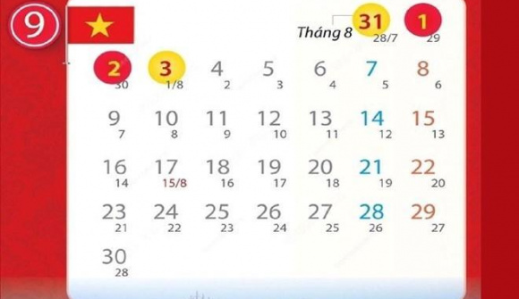 Nghỉ lễ Quốc khánh 2024 từ 31/8 đến hết 3/9