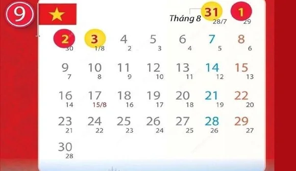 Nghỉ lễ Quốc khánh 2024 từ 31/8 đến hết 3/9