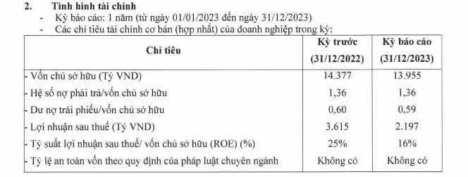 Kết quả kinh doanh của Phú Mỹ Hưng trong năm 2023. (Nguồn: HNX)