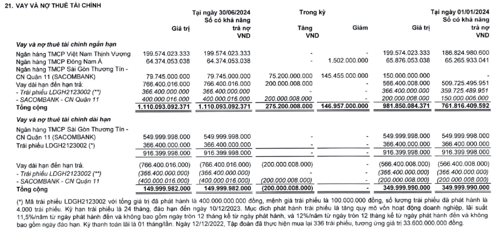 Nguồn: Báo cáo tài chính hợp nhất quý II/2024